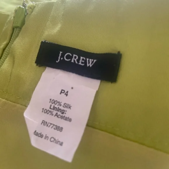 J CREW 100% Silk Lime Neon Green Strapless Cocktail Party Dress w Bow Size: 4P - Picture 8 of 10